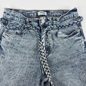 Kensie Jeans The Carla Stretch Acid Wash Wide Leg Jeans Blue Braided Belt sz0/25